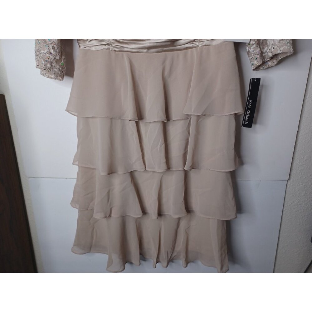 NWT R & M RICHARDS WOMEN'S BEIGE SEQUIN 2 PC DRESS SZ 12 PETITE - Picture 2 of 13